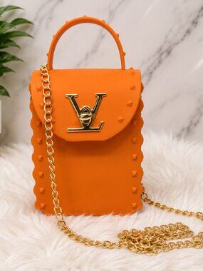 Orange Jelly Phone Crossbody Bag Gold Chain Purse